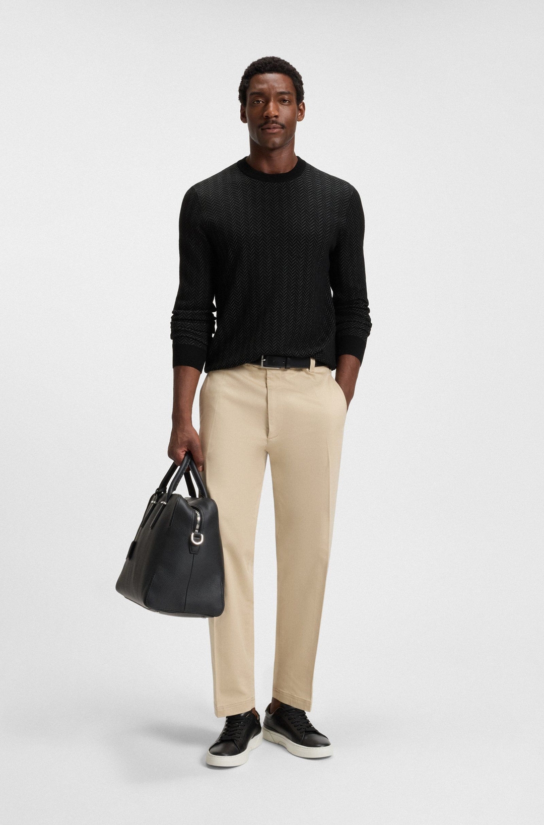 Мужской джемпер из шерсти и хлопка BOSS Black | Фото 4