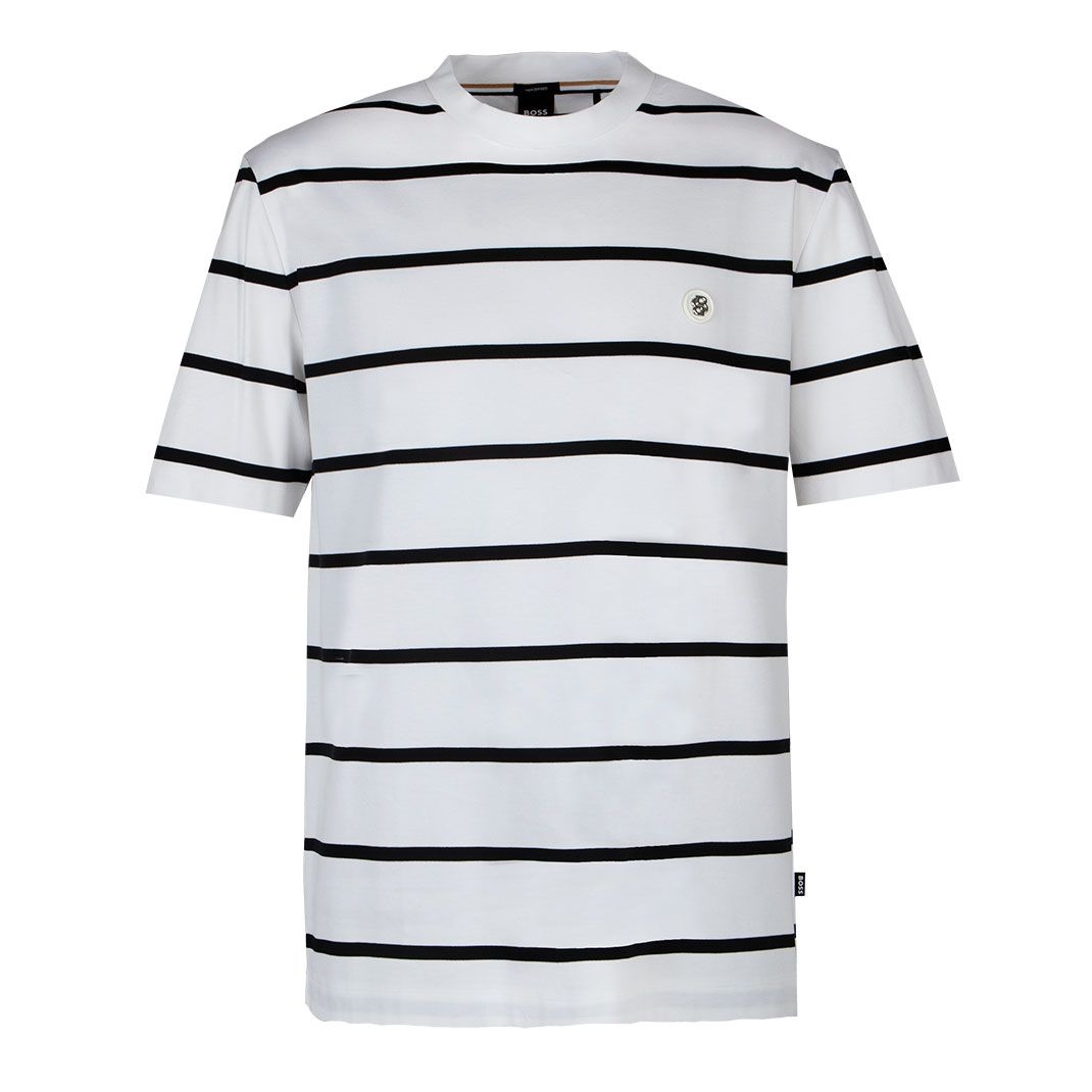 Мужская хлопковая футболка в полоску BOSS Black | Фото 1