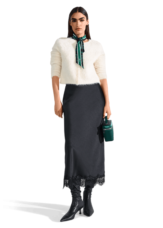 Атласная юбка-миди с кружевом RIANI | Фото 2