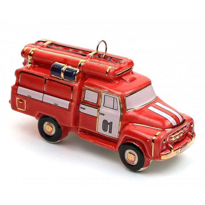 Ёлочная игрушка Пожарная машина Фарфоровая мануфактура | Фото 1