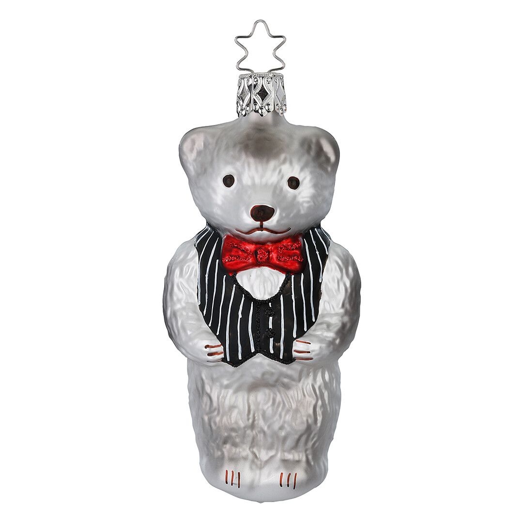Ёлочная игрушка Мишка в жилете и бабочке, Inge Glas, 11 см | Фото 1