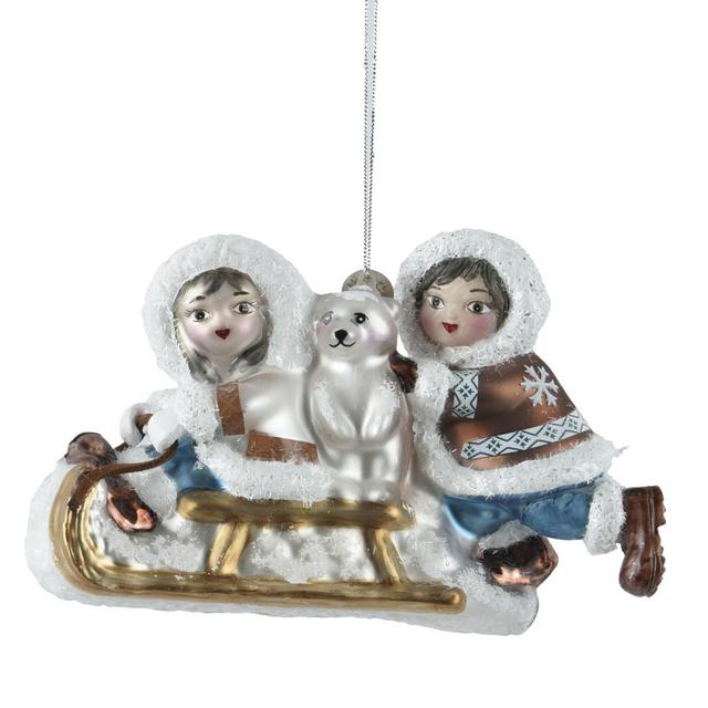 Ёлочная игрушка Дети на санях Kaemingk