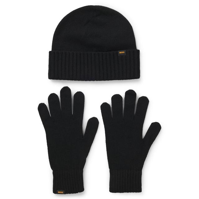 Мужской комплект из вязанных перчаток и шапки BOSS Orange