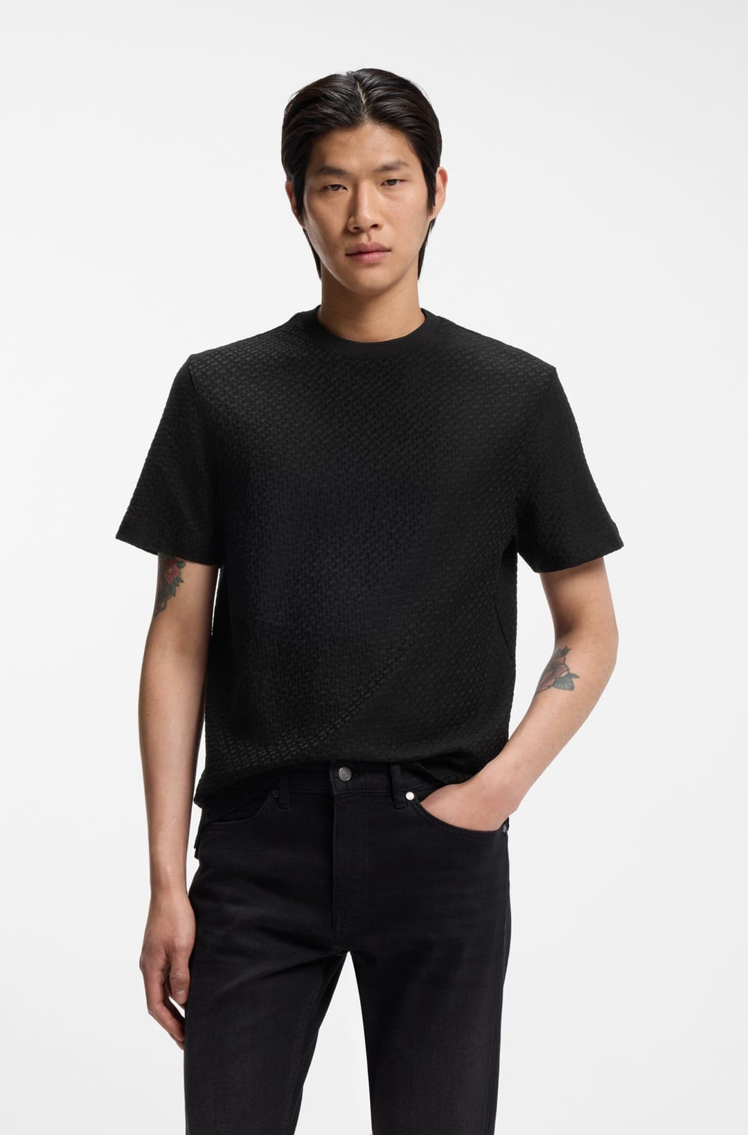 Мужская футболка с жаккардовым монограммным узором BOSS Black  | Фото 2