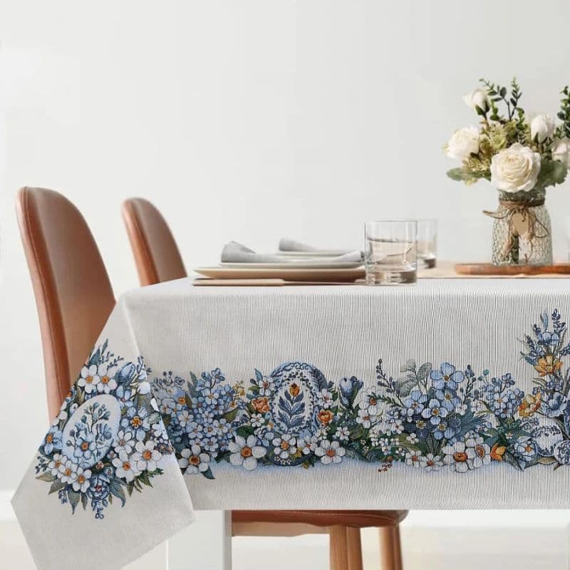 Скатерть и дорожка Пасха гжель | Фото 1