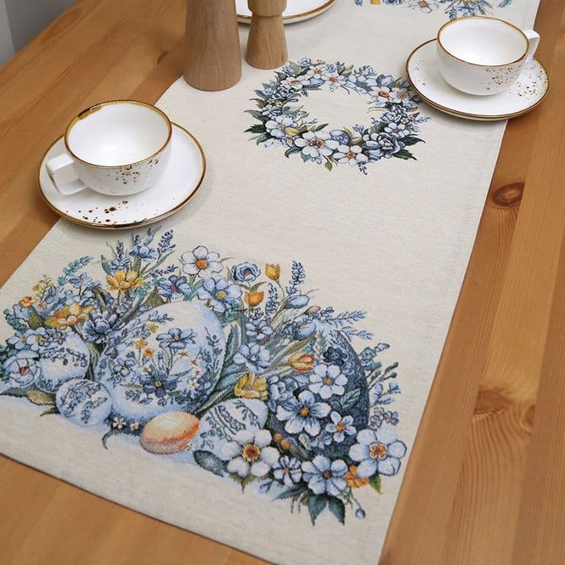 Скатерть и дорожка Пасха гжель | Фото 2