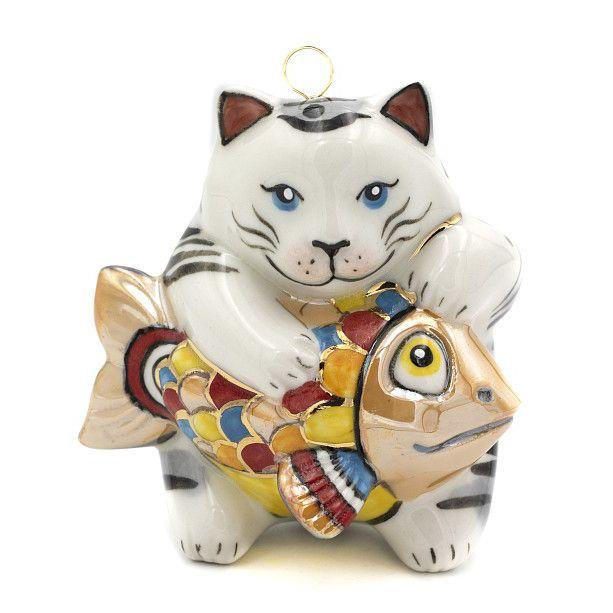 Ёлочная игрушка Котик с рыбкой Фарфоровая мануфактура
