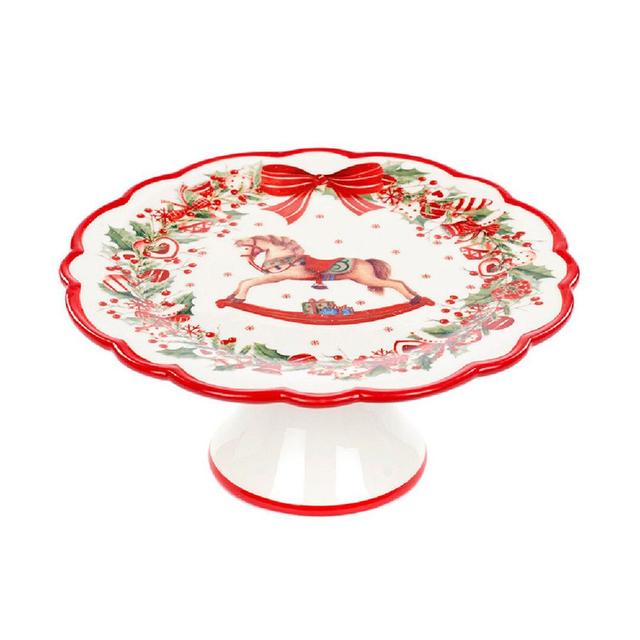 Блюдо для торта Лошадка-качалка, белый/красный, 10*22 см