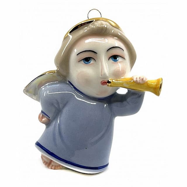 Ёлочная игрушка Ангел с трубой, Фарфоровая мануфактура, 10,5 см