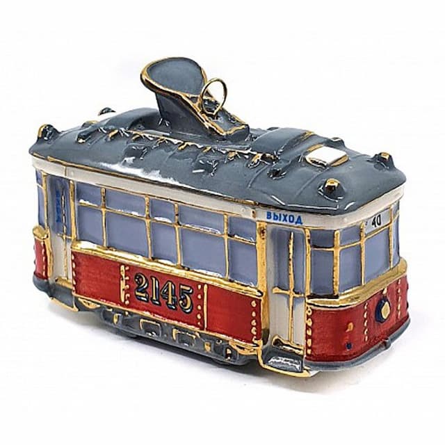 Ёлочная игрушка Ретро трамвай, Фарфоровая мануфактура, 10 см