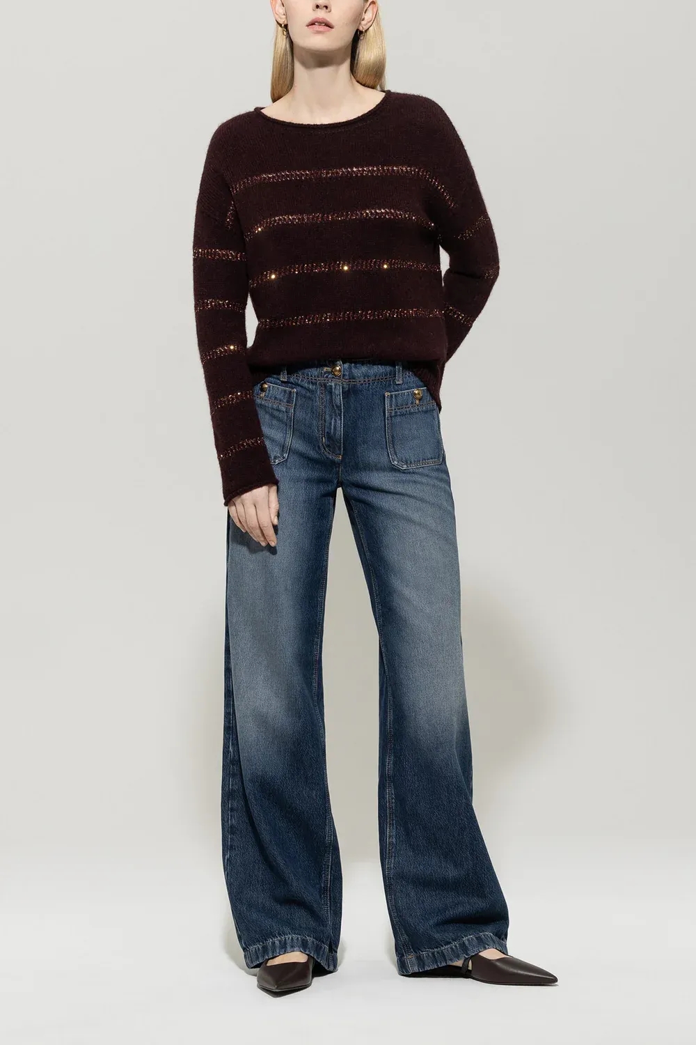 Женский джемпер в полоску с пайетками Luisa Cerano | Фото 2