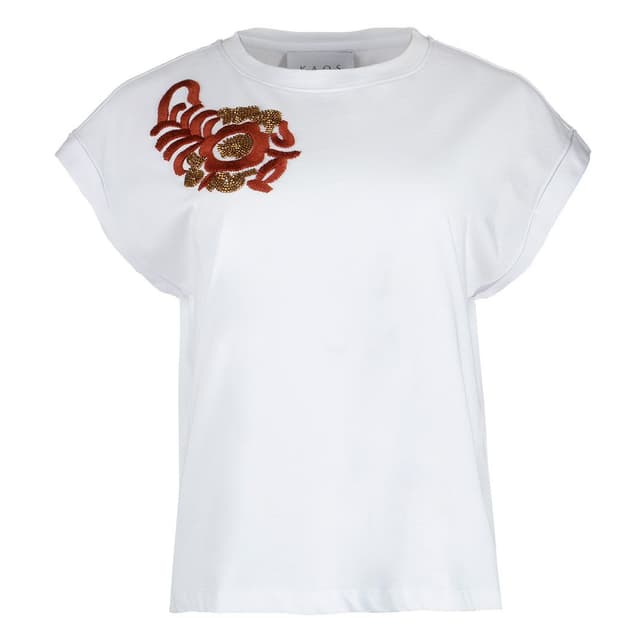 Женская футболка с вышивкой и бисером KAOS