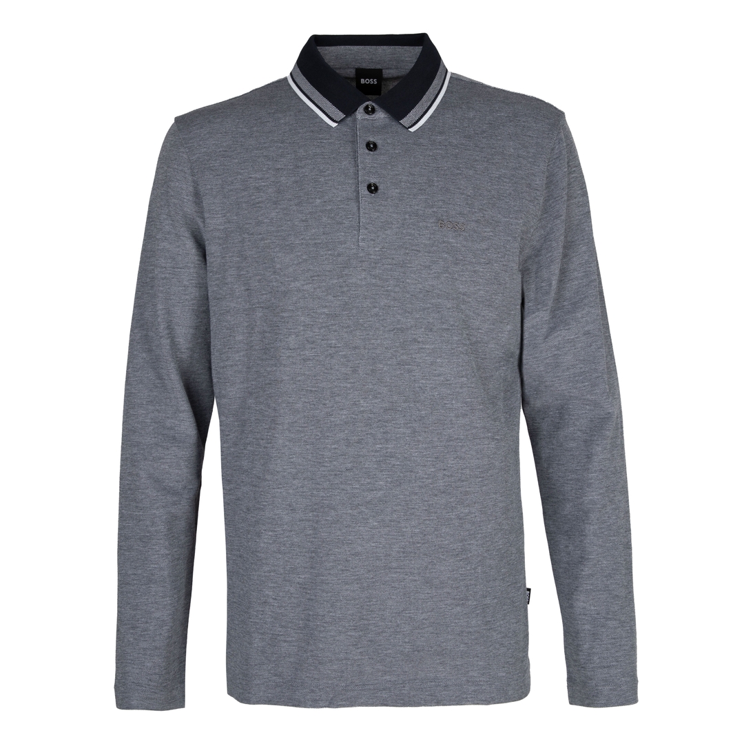 Мужское хлопковое поло с длинным рукавом BOSS Black | Фото 1