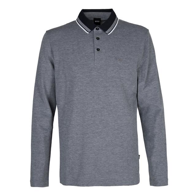 Мужское хлопковое поло с длинным рукавом BOSS Black