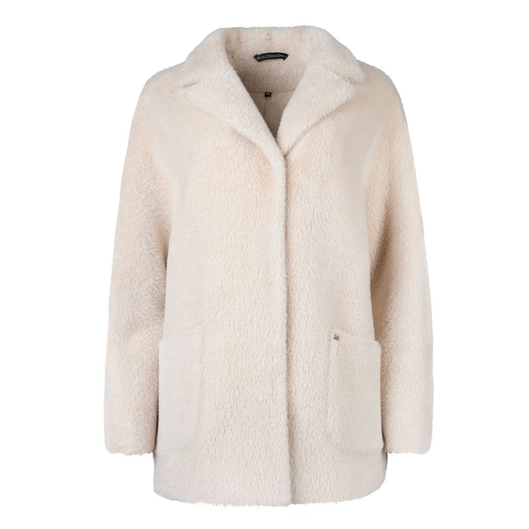 Женское короткое бежевое пальто Dolche Moda | Фото 1