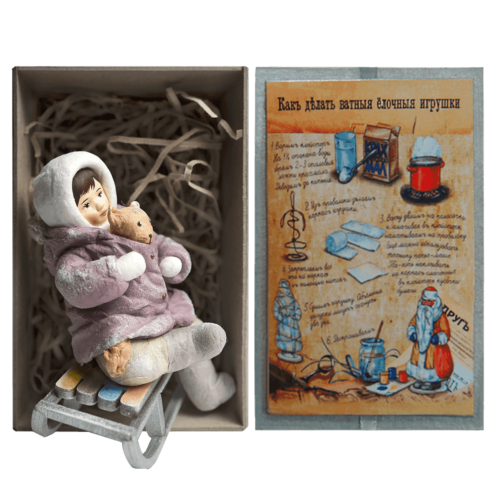 Ёлочная игрушка Девочка с котиком на санках Душистыя радости | Фото 2