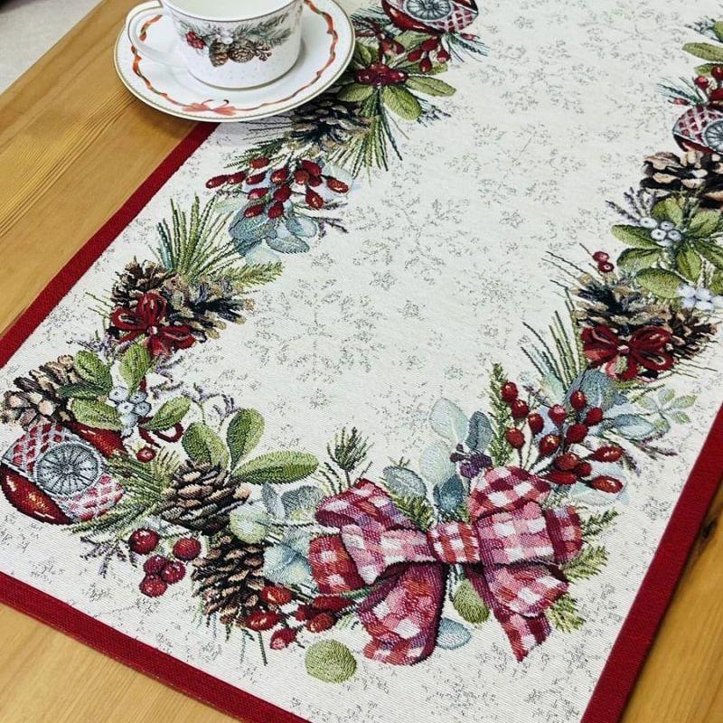 Скатерть, дорожка и подушка Ёлочные украшения | Фото 2