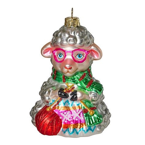Ёлочная игрушка Овечка с вязаньем серая Holiday Classics | Фото 1