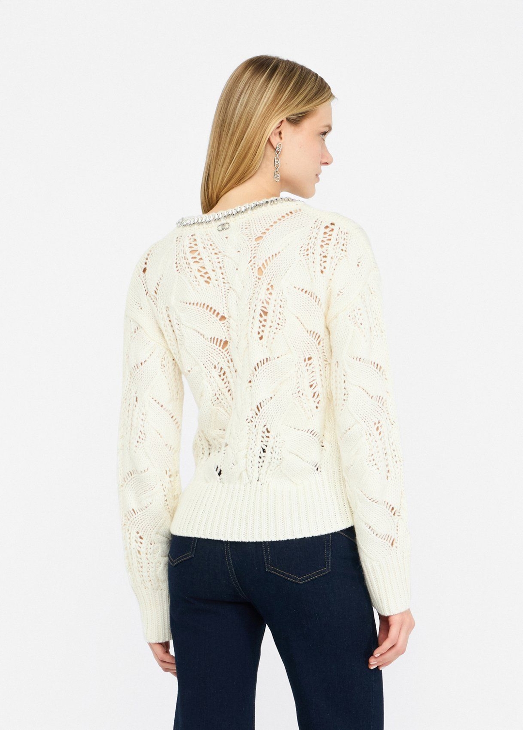Женский ажурный джемпер с отделкой камнями Liu Jo | Фото 3