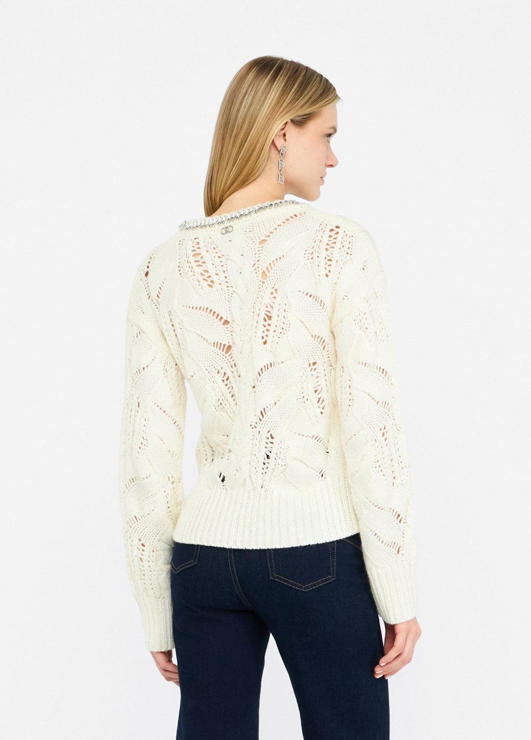 Женский ажурный джемпер с отделкой камнями Liu Jo | Фото 3