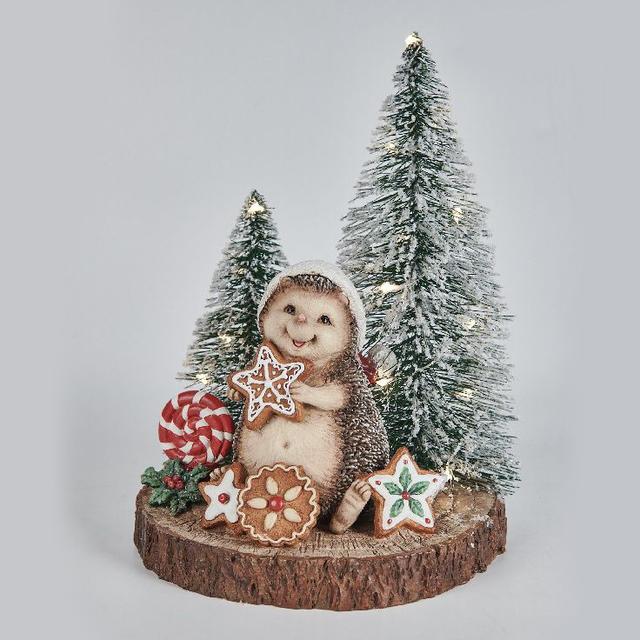 Сувенир Ёж с имбирным печеньем и елочками с огнями