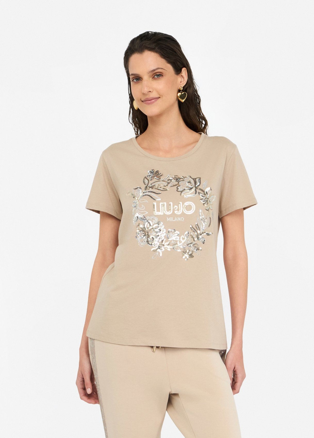 Женская футболка с логотипом из пайеток Liu Jo | Фото 2