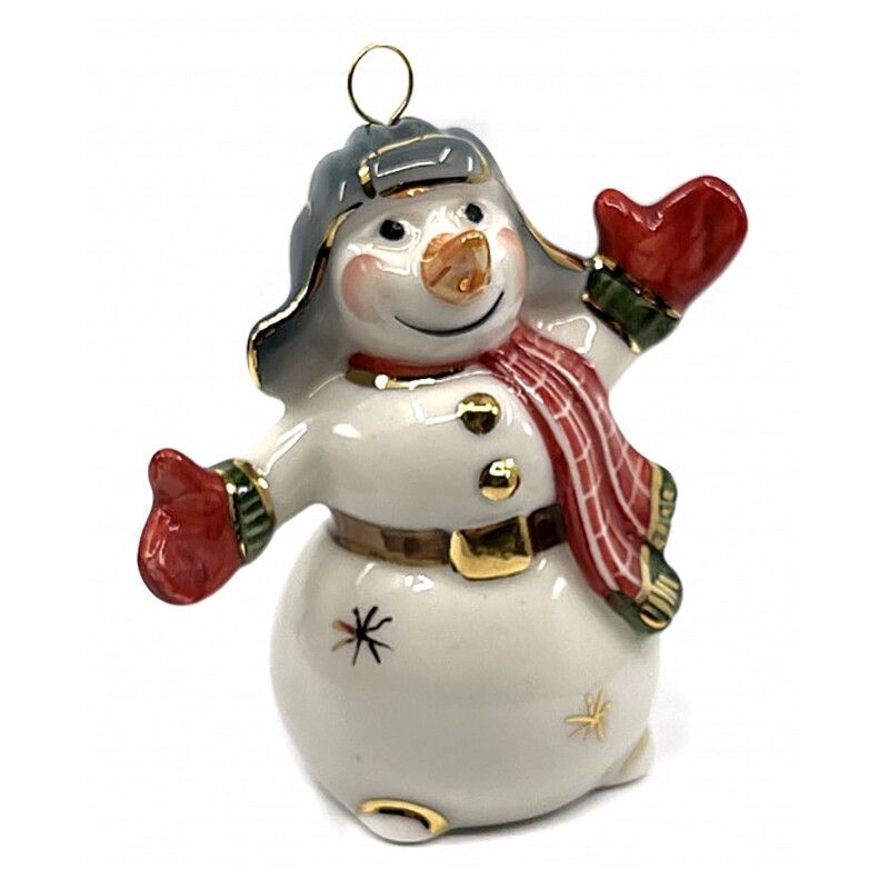 Ёлочная игрушка Снеговик в шапке Фарфоровая мануфактура | Фото 1