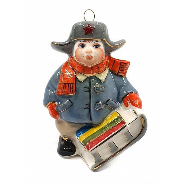 Ёлочная игрушка Мальчик с санками Фарфоровая мануфактура