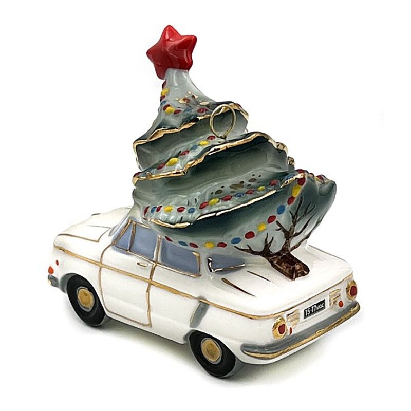 Ёлочная игрушка Машинка с елкой Фарфоровая мануфактура | Фото 2