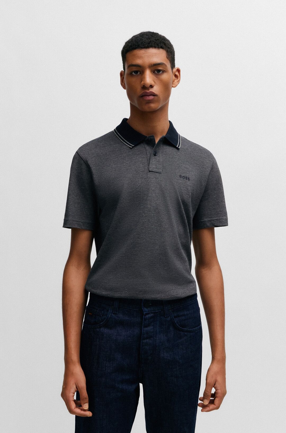 Мужское меланжевое поло из хлопка BOSS Orange | Фото 6