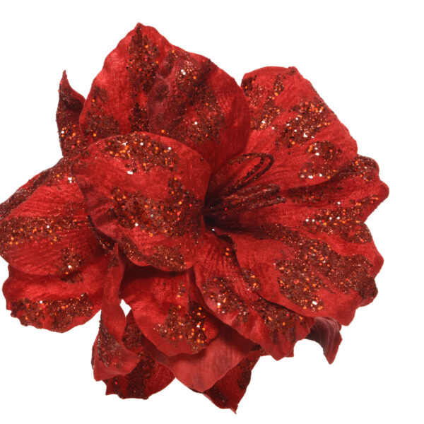 Ёлочное украшение Цветок Амаралис на клипсе, красный, 28 см
