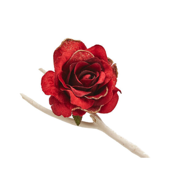 Новогоднее украшение Цветок Роза на клипсе, EDG, красный, 13 см