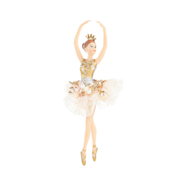 Ёлочная игрушка Балерина Хрустальный дворец, белый/золотой, 7,5*2,5*18 см