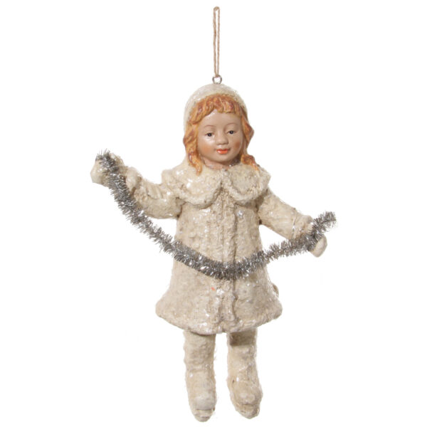 Ёлочная игрушка Девочка с гирляндой Ретро Shishi, белый, 17 см