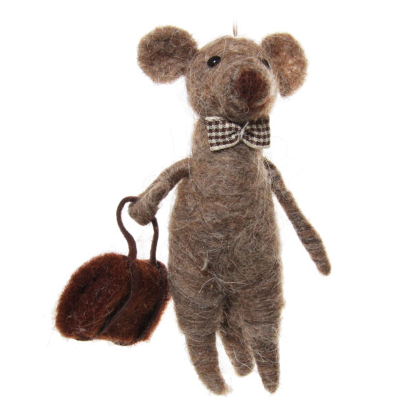 Ёлочная игрушка Мышь Shishi, коричневый, 13 см