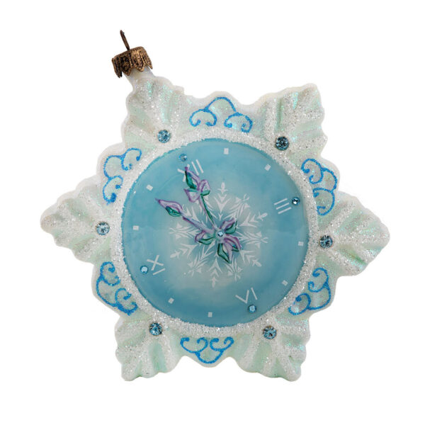 Ёлочная игрушка Часы Снежинка, Komozja Family, голубой