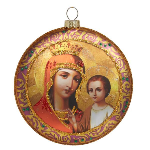 Ёлочная игрушка Медальон образ Божьей Матери, Holiday Classics, пурпурный