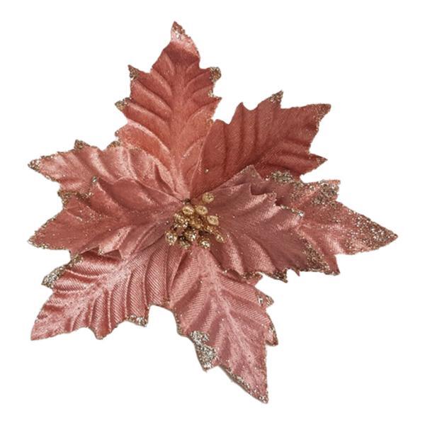 Новогодний цветок на клипсе Пуансеттия, розовый, 17 см