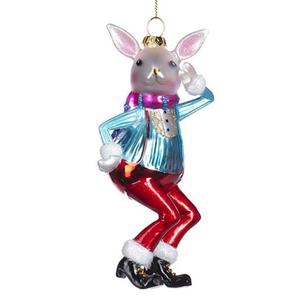 Ёлочная игрушка – символ года Заяц мальчик диско, голубой, 16,5 см